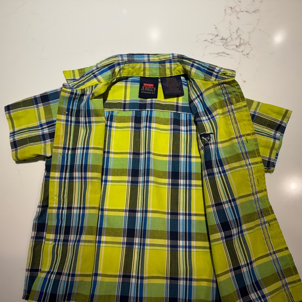 BABY TODDLER BUTTON DOWN SHORT SLEEVE SHIRT. GREEN PLAID SHIRT. Infants (24 mos) - Picture 7 of 8